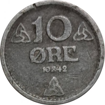 Норвегия 10 эре 1942 год (цинк)