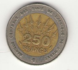 Западная Африка 250 франков 1993 год