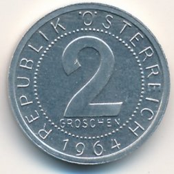 Австрия 2 гроша 1964 год