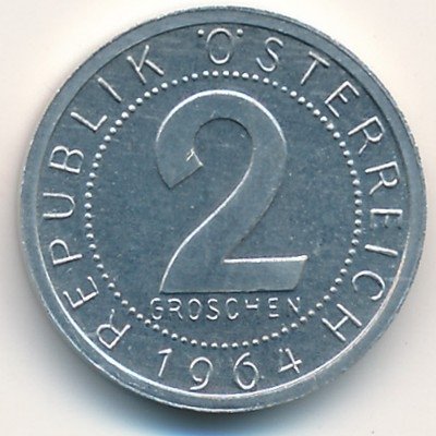 Австрия 2 гроша 1964 год