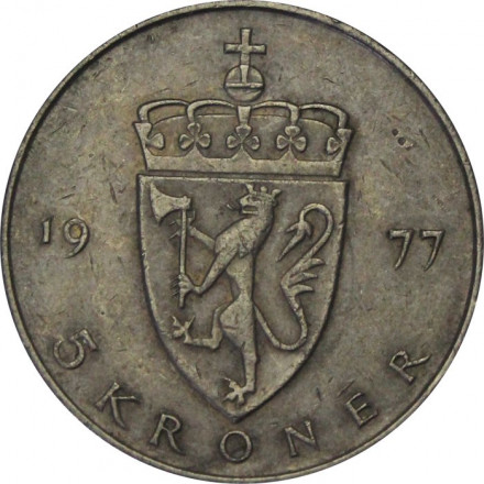 Норвегия 5 крон 1977 год - Король Улаф V