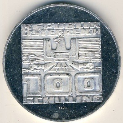 Австрия 100 шиллингов 1975 год - 50-летие шиллинга