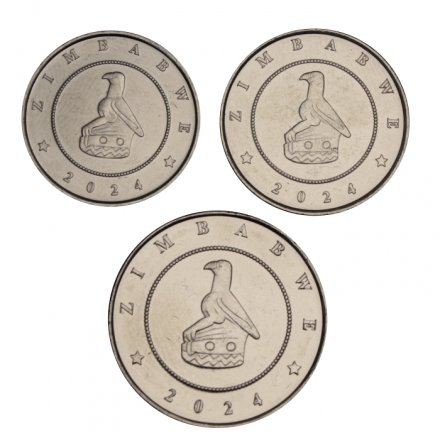 Набор из 3 монет Зимбабве 1, 2, 5 зиг 2024 год UNC