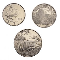 Набор из 3 монет Зимбабве 1, 2, 5 зиг 2024 год UNC