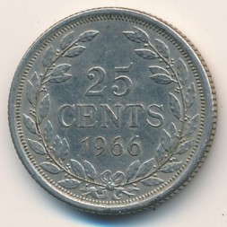 Либерия 25 центов 1966 год