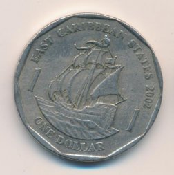 Восточные Карибы 1 доллар 2002 год - Парусник Френсиса Дрейка "Золотая лань"
