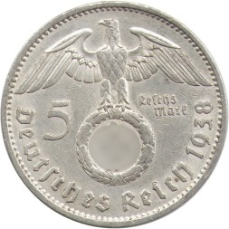 Третий Рейх 5 рейхсмарок 1938 год (A)
