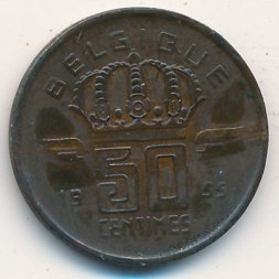 Бельгия 50 сантимов 1955 год BELGIQUE