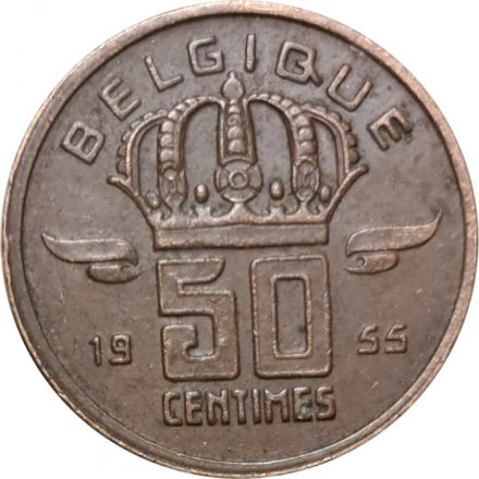 Бельгия 50 сантимов 1955 год BELGIQUE