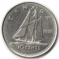 Канада 10 центов 1991 год