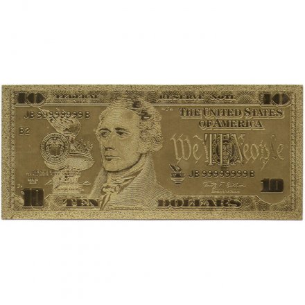 Сувенирная банкнота США 10 долларов (золотые) - UNC