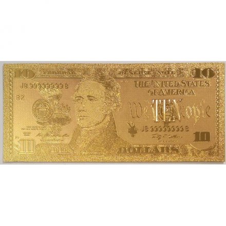 Сувенирная банкнота США 10 долларов (золотые) - UNC