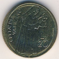 Ватикан 20 лир 1975 год