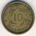Веймарская республика 10 рейхспфеннигов 1926 год (A)