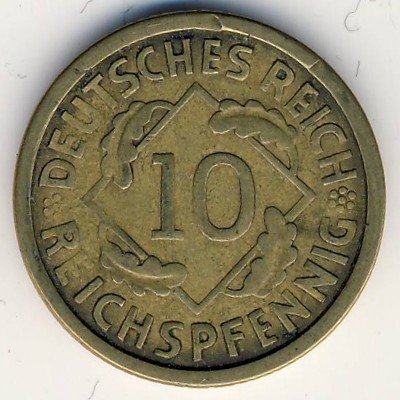 Веймарская республика 10 рейхспфеннигов 1926 год (A)