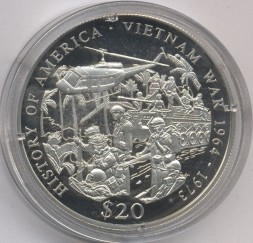 Монета Либерия 20 долларов 2003 год - Война во Вьетнаме 1964-1973