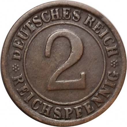 Веймарская республика 2 рейхспфеннига 1925 год (F)