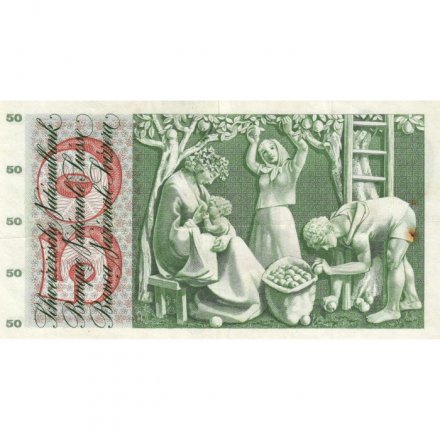 Швейцария 50 франков 1961 год  - след от степлера - Девочка с венком полевых цветов на голове - VF-XF
