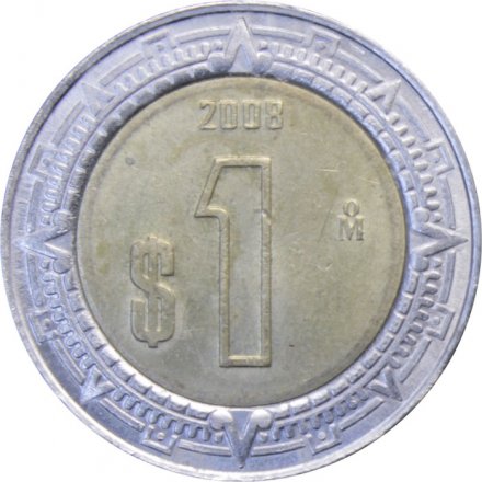 Мексика 1 песо 2008 год - Хохлатый сокол