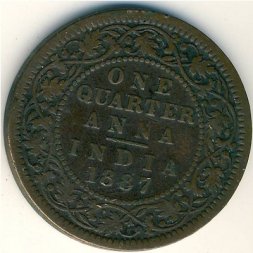 Британская Индия 1/4 анны 1887 год