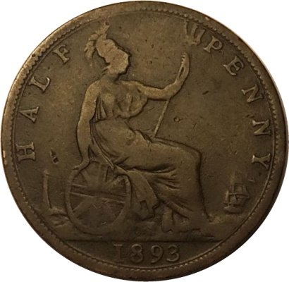 Великобритания 1/2 пенни 1893 год - Королева Виктория