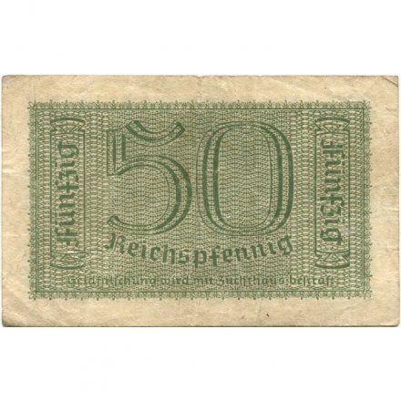 Третий Рейх (Германия) 50 рейхспфеннигов 1939 - 1945 год - Немецкие оккупационные территории - след от степлера - F