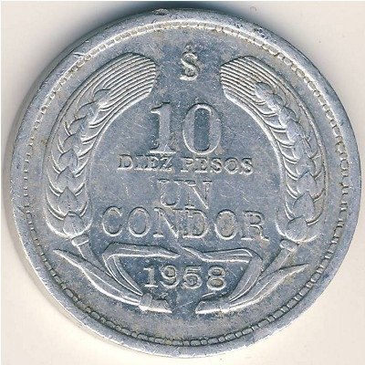 Чили 10 песо 1958 год