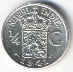 Монета Нидерландская Индия 1/4 гульдена 1941 год (S)