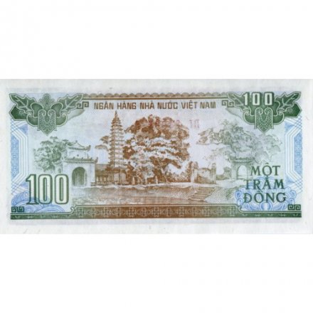 Вьетнам 100 донгов 1991 год - Герб. Храм Пхо Минь UNC