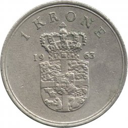 Дания 1 крона 1963 год - Король Фредерик IX