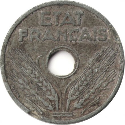 Франция 20 сантимов 1941 год (номинал - &quot;VINGT&quot;)