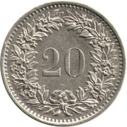 Швейцария 20 раппенов 1975 год
