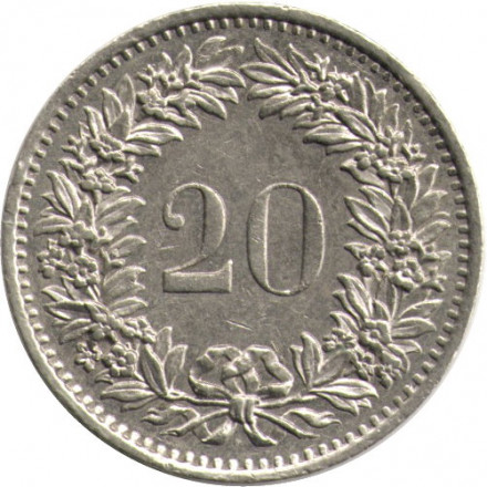 Швейцария 20 раппенов 1975 год