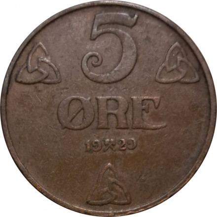 Норвегия 5 эре 1929 год - Король Хокон VII