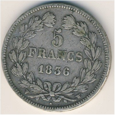 Франция 5 франков 1836 год
