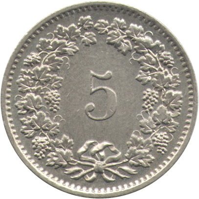 Швейцария 5 раппенов 1978 год