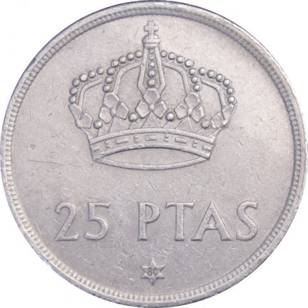 Испания 25 песет 1975 год - Хуан Карлос I (80 внутри звезды)