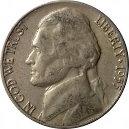 США 5 центов 1955 год - Томас Джефферсон (D)