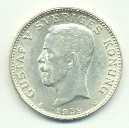 Швеция 1 крона 1939 год