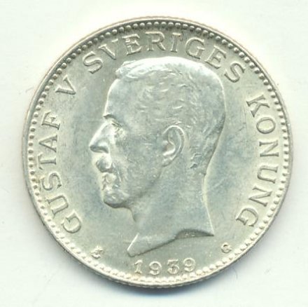 Швеция 1 крона 1939 год
