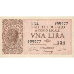Италия 1 лира 1944 год - UNC