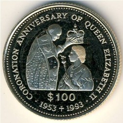 Тувалу 100 долларов 1993 год
