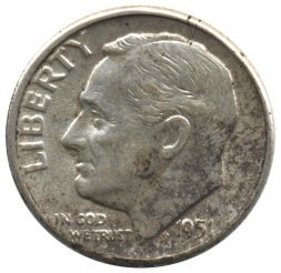 США 1 дайм (10 центов) 1951 год - Франклин Рузвельт (без отметки МД)