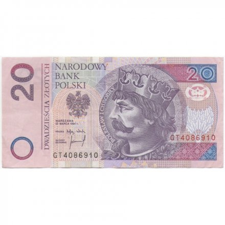 Польша 20 злотых 1994 год - Король Болеслав Храбрый VF-XF