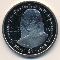 Виргинские острова 1 доллар 2006 год - 500 лет написанию картины Мона Лиза