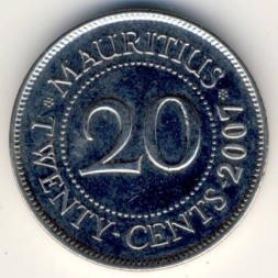 Монета Маврикий 20 центов 2007 год - Сивусагур Рамгулам