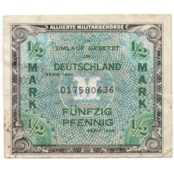 Германия 1/2 марки (50 пфеннигов) 1944 год - Оккупация - степлер - VF-