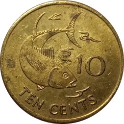 Монета Сейшелы 10 центов 2003 год - Желтопёрый тунец