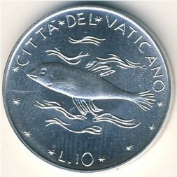 Ватикан 10 лир 1974 год