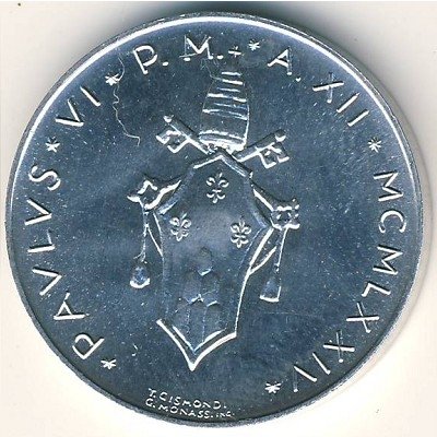 Ватикан 10 лир 1974 год